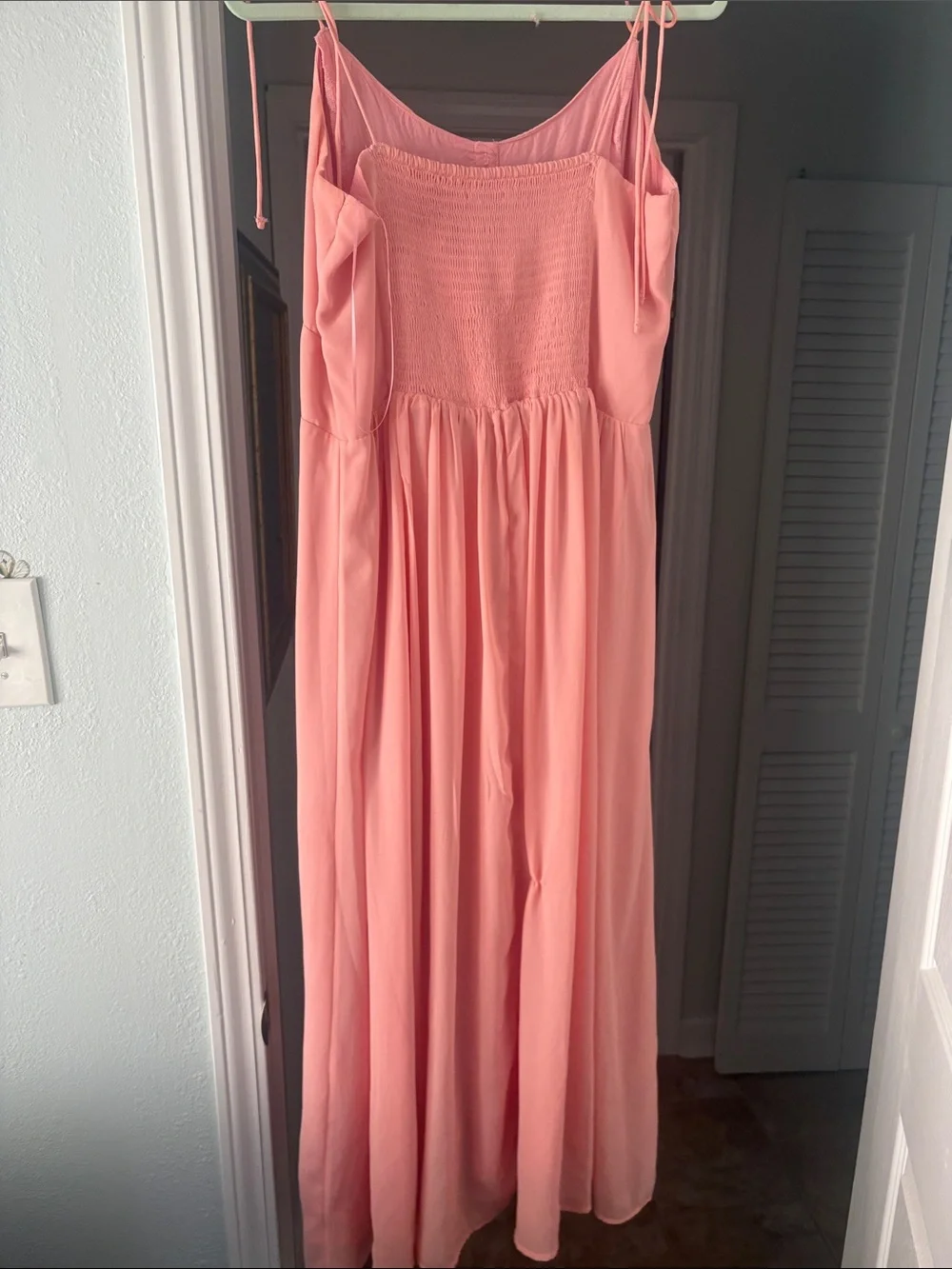 Abercrombie & Fitch Coral Pink Tie-Shoulder Maxi Dress